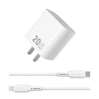Bộ cóc củ dây sạc nhanh 20W USB C kèm dây Type C to L 30W PPS chống cháy hiệu WIWU GAN ESSEN Fast Charger cho iPhone 6 15 14 13 12 11 Pro Max cho iPad Air 10.2 9.7 10.5 inch S24 S25 Find Flip Fold - Hàng nhập khẩu