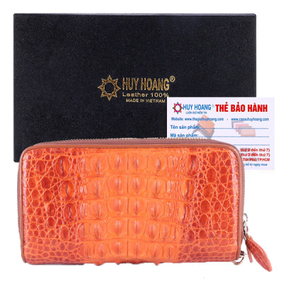 HJ3208-09-10-16 - Bóp da cá sấu 2 khóa gai vàng, đen, nâu đỏ, nâu đất