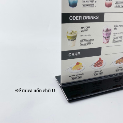 Kệ menu nhà hàng, Standee mica để bàn, Bảng quét mã QR Code, Kệ mica 2 mặt Enter E06-U 210x300mm đế lùa uốn bằng