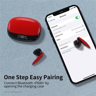 CINCATDY Tai Nghe Bluetooth True Wireless Headset Dock Sạc có Led Báo Pin Kép F600 - Hàng Nhập Khẩu