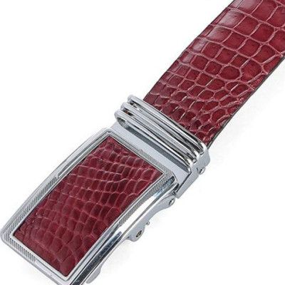 Thắt lưng nam da cá sấu Huy Hoàng nguyên con bụng màu đỏ đô HT4798