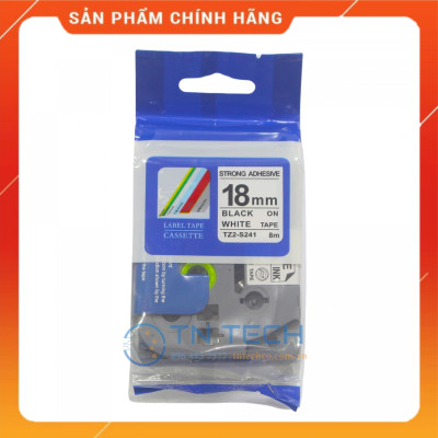 Nhãn In TZ2-S241 - Đen nền trắng 18mm x 8m - Dùng cho máy in BROTHER - AIMO - PUTY [Hàng nhập khẩu]