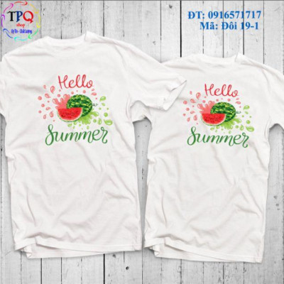 Đồ đôi đi biển mẫu mới đẹp sang chảnh quần đa sắc áo dưa hấu hello summer ( giá 1 bộ gồm 1 quần + 1 áo)