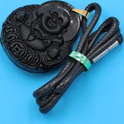 Dây chuyền mặt Phật Di Lặc - thạch anh đen 4.2cm DEPDLE11 - kèm hộp nhung 