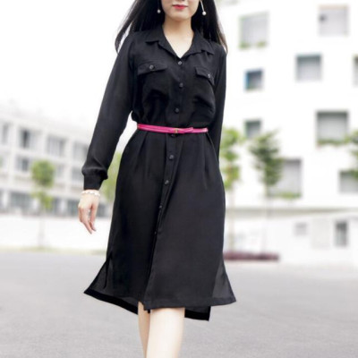 Đầm Nữ Dài Tay Kiểu Sơ Mi F’Amor - Đen
