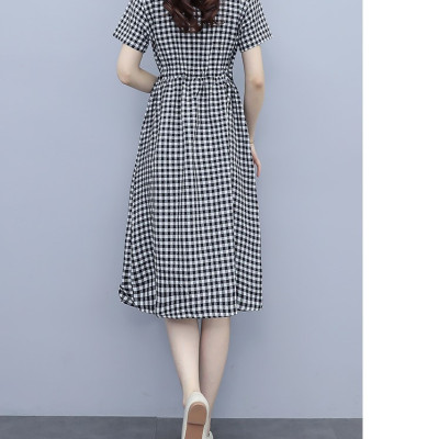 Đầm suông sơ mi form rộng kẻ caro, Đầm sơ mi nữ dáng dài tay ngắn phong cách công sở Haint Boutique Da174