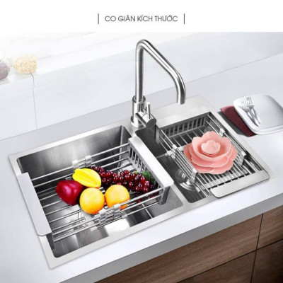 Kệ giá rổ gác bồn rửa chén bát đĩa inox 304 siêu tiện lợi (loại dày)