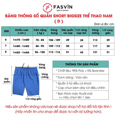 Quần đùi Big Size thể thao nam Fasvin D20209.HN vải mềm mại co giãn thoải mái
