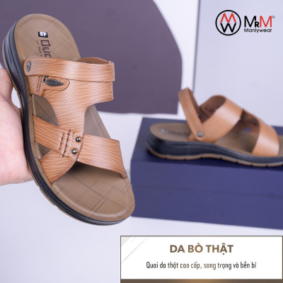 Dép Sandal Nam Da Bò - DC02 Đế Cao Đúc Nguyên Khối, Đường Khâu Chắc Chắn, Đế Massage Mềm Mại Êm Chân