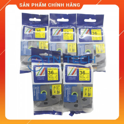 Nhãn In HZE-FX661 - Đen nền vàng 36mm x 8m - Dùng cho máy in BROTHER - AIMO - PUTY [Hàng nhập khẩu]