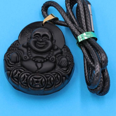 Dây chuyền mặt Phật Di Lặc - thạch anh đen 4.2cm DEPDLE11 - kèm hộp nhung 