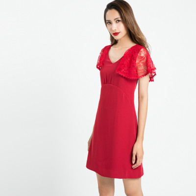 Đầm Tay Ren Hity DRE086 (Đỏ Auburn)