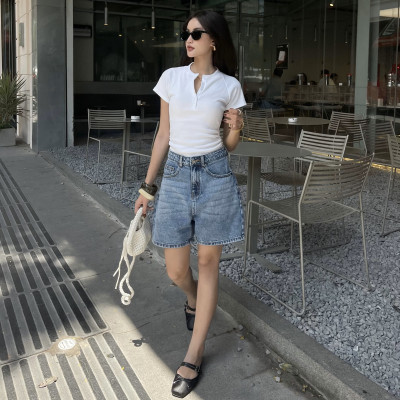 Quần short jean nữ ngắn lưng cao regular fit Aaa Jeans