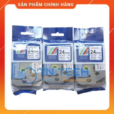 Nhãn In Tz2-251 - Đen nền trắng 24mm x 8m - Dùng cho máy in BROTHER - AIMO - PUTY [Hàng nhập khẩu]
