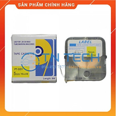 Nhãn in MAX PT-305Y - Chữ đen nền vàng 5MM x 8M - Dùng cho máy in ống MAX [Hàng nhập khẩu]