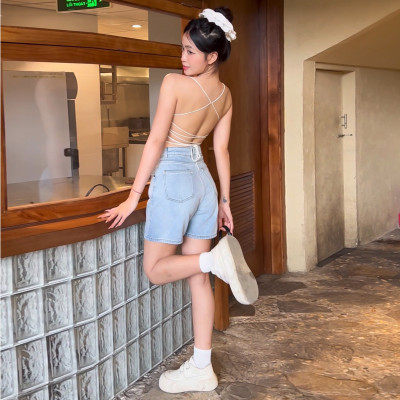 Quần short jean nữ lưng cao regular fit Aaa Jeans Alice Blue