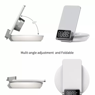 Sạc Wiwu Automatic Positioning 4in1 M11 Dành Cho Điện Thoại Hỗ Trợ Sạc Nhanh Không Dây, Có Đồng Hồ Báo Thức - Hàng Chính Hãng