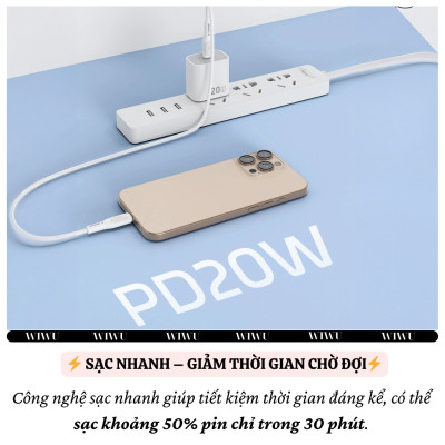 Bộ cóc củ dây sạc nhanh 20W USB C kèm dây Type C to L 30W PPS chống cháy hiệu WIWU GAN ESSEN Fast Charger cho iPhone 6 15 14 13 12 11 Pro Max cho iPad Air 10.2 9.7 10.5 inch S24 S25 Find Flip Fold - Hàng nhập khẩu