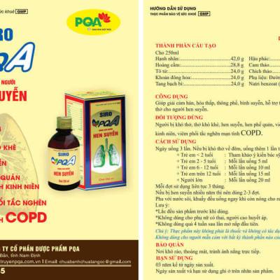 Siro Hen Suyễn PQA Giúp Giải Hàn, Hóa Thấp, Thông Phế, Bình Suyễn Và Hỗ Trợ Thông Thoáng Đường Thở Hộp 125ml