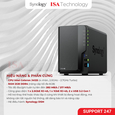 Nas Synology DS225+ thiết bị lưu trữ mạng 2 bay ổ cứng dành cho cá nhân và doanh nghiệp nhỏ năm 2025 hàng chính hãng