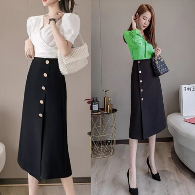 Chân Váy Công Sở New Design Dáng Chữ A Dài Qua Gối Hàng Thiết Kế Cao Cấp Chất Vải Tốt, Co Giãn Màu Đen CV0068