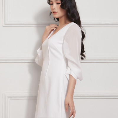 Đầm Suông Chiffon Tay Nhún, Chít Ben Ngược Maxivic, La Mộc - LM012218