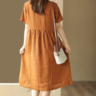 Đầm suông Linen mẫu mới thiết kế sang chảnh không kén dáng da215