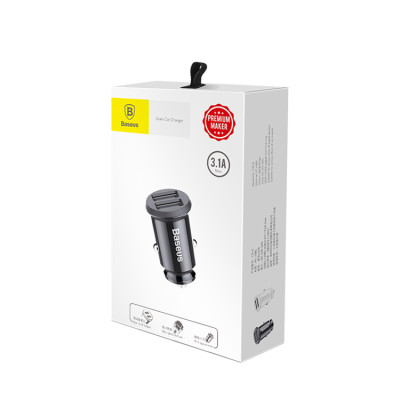 Tẩu sạc đa năng dùng cho xe hơi Baseus Grain Mini (5V, 3.1A Fast Charge, 2 cổng USB Car Charger) - Hàng Chính Hãng