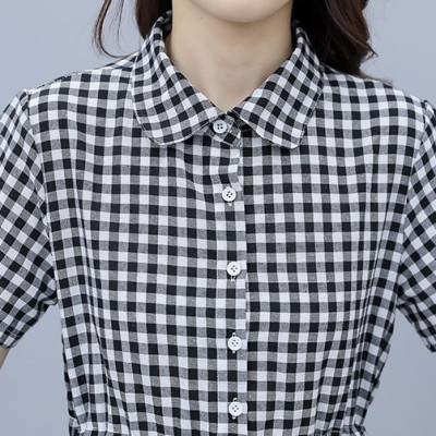 Đầm suông sơ mi form rộng kẻ caro, Đầm sơ mi nữ dáng dài tay ngắn phong cách công sở Haint Boutique Da174