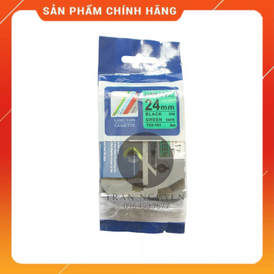 Nhãn In Brother Tz2-751 [Combo 5 hộp] Đen nền xanh lá 24mm x 8m - Hàng nhập khẩu