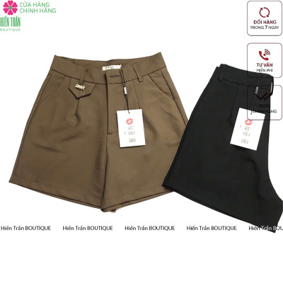 Quần short nữ Hiền Trần BOUTIQUE túi nắp lệch cạp cao short ống rộng phong cách cá tính trẻ trung