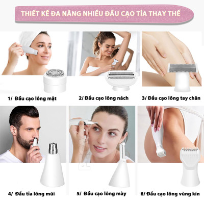 Máy tẩy lông đa năng 11in1 Kemei KM-7101 gồm đầu thay thế chuyên dụng cạo lông, sử dụng toàn thân - Chính hãng