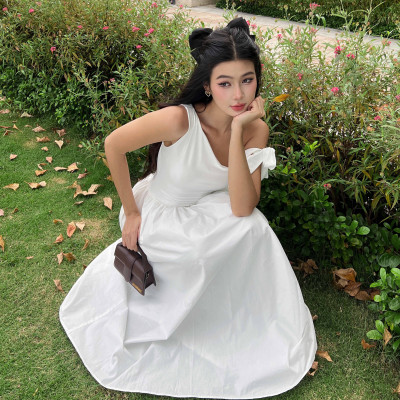 DOTTIE - Đầm midi lệch vai phối vải poplin - D0679