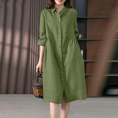 Đầm suông tay lỡ xắn phối cổ sơ mi phong cách vintage Hàn Quốc da207