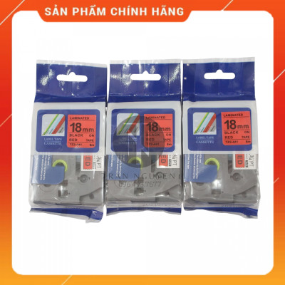 [Combo 5 hộp] Nhãn In đa lớp Tz2-441 - Đen nền đỏ 18mm x 8m - Hàng nhập khẩu