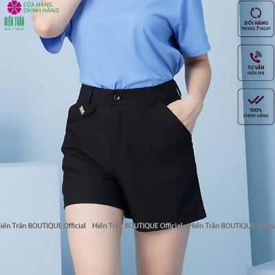 Quần short nữ Hiền Trần BOUTIQUE túi nắp lệch cạp cao short ống rộng phong cách cá tính trẻ trung