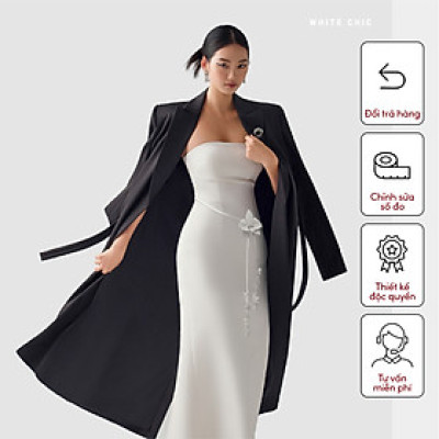 Set áo khoác măng tô Carmy kết hợp đầm Glamour thiết kế cao cấp WHITE CHIC