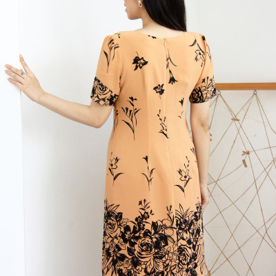 Đầm trung niên TIFALU LD648H dáng suông lụa hoa co giãn nhẹ mát