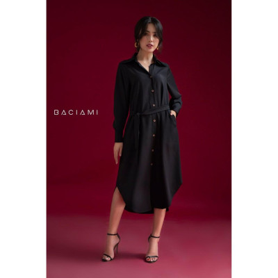 Baciami-Đầm Sơ Mi Tay Dài Phôm Rộng