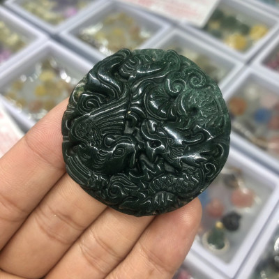 Mặt dây chuyền Rồng phượng Long Phụng sum vầy đá ngọc băng tảo