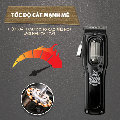 Tông đơ cắt tóc chuyên nghiệp Kemei KM-1727 công suất mạnh 8W màn hình LCD sạc nhanh USB tiện lợi - Chính hãng
