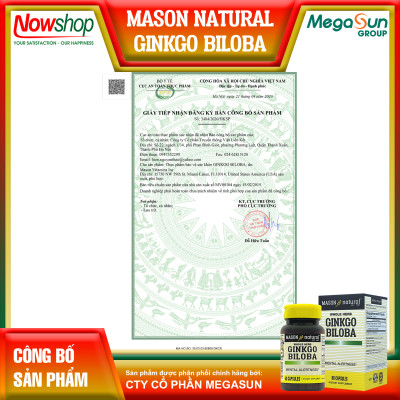 Ginkgo Biloba 125mg Mason Natural Hộp 60 viên giúp hoạt huyết dưỡng não giảm đau đầu chóng mặt