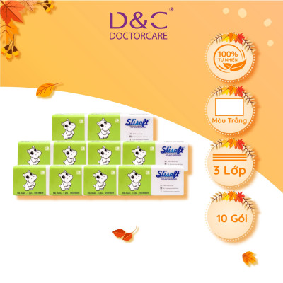 10 Bịch Giấy ăn Slisoft Trắng 3 lớp x 100 tờ đa năng,khăn giấy rút không chất tẩy trắng an toàn cho cả gia đình