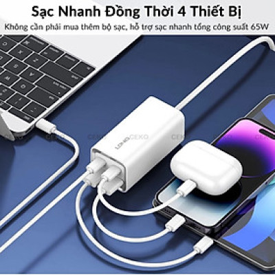 Bộ Sạc Nhanh 65W LDNIO A4610C 4 Cổng - Giải Pháp Sạc Toàn Diện Cho iP, Laptop, Tablet - Hàng nhập khẩu