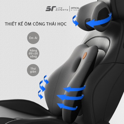 Combo Gối Tựa Đầu Và Tựa Lưng Ô Tô Tích Hợp Massage 6 Chế Độ, Gối Tựa Cao Su Non, Giảm Đau Mỏi Cổ Vai Cột Sống - Sairui
