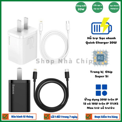 Bộ Cốc sạc và Cáp sạc nhanh Baseus Super Si PD 20W CCCJGCC for iPhone 12 (Hàng chính hãng)