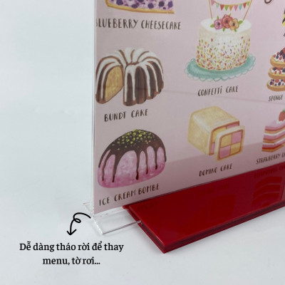 Kệ menu nhà hàng, Standee mica để bàn, Bảng quét mã QR Code, Kệ mica 2 mặt Enter E07 150x210mm đế lùa A5 đứng