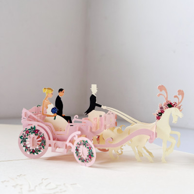 Thiệp 3D Pop Up Xe Ngựa Cưới – Thiệp Chúc Mừng Đám Cưới, Thiệp Wedding Sang Trọng, Độc Đáo, W04