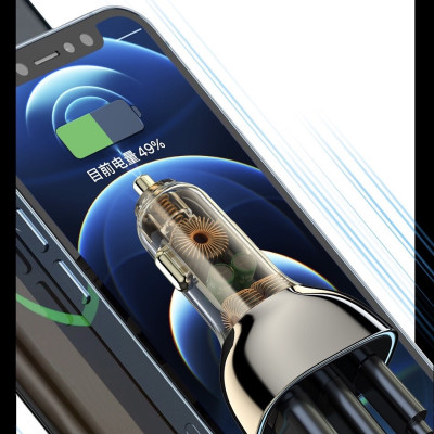 Bộ sạc xe hơi Wiwu 3 In 1 Car Charger Dual USB C + USB A PC700 cho điện thoại sạc nhanh, hỗ trợ sạc 3 cổng một lúc, thiết kế trong suốt - Hàng chính hãng