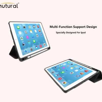 Bao da iPad pro 11 inh 2018 hiệu Mutural có khay để bút_ Màu đen_ hàng nhập khẩu